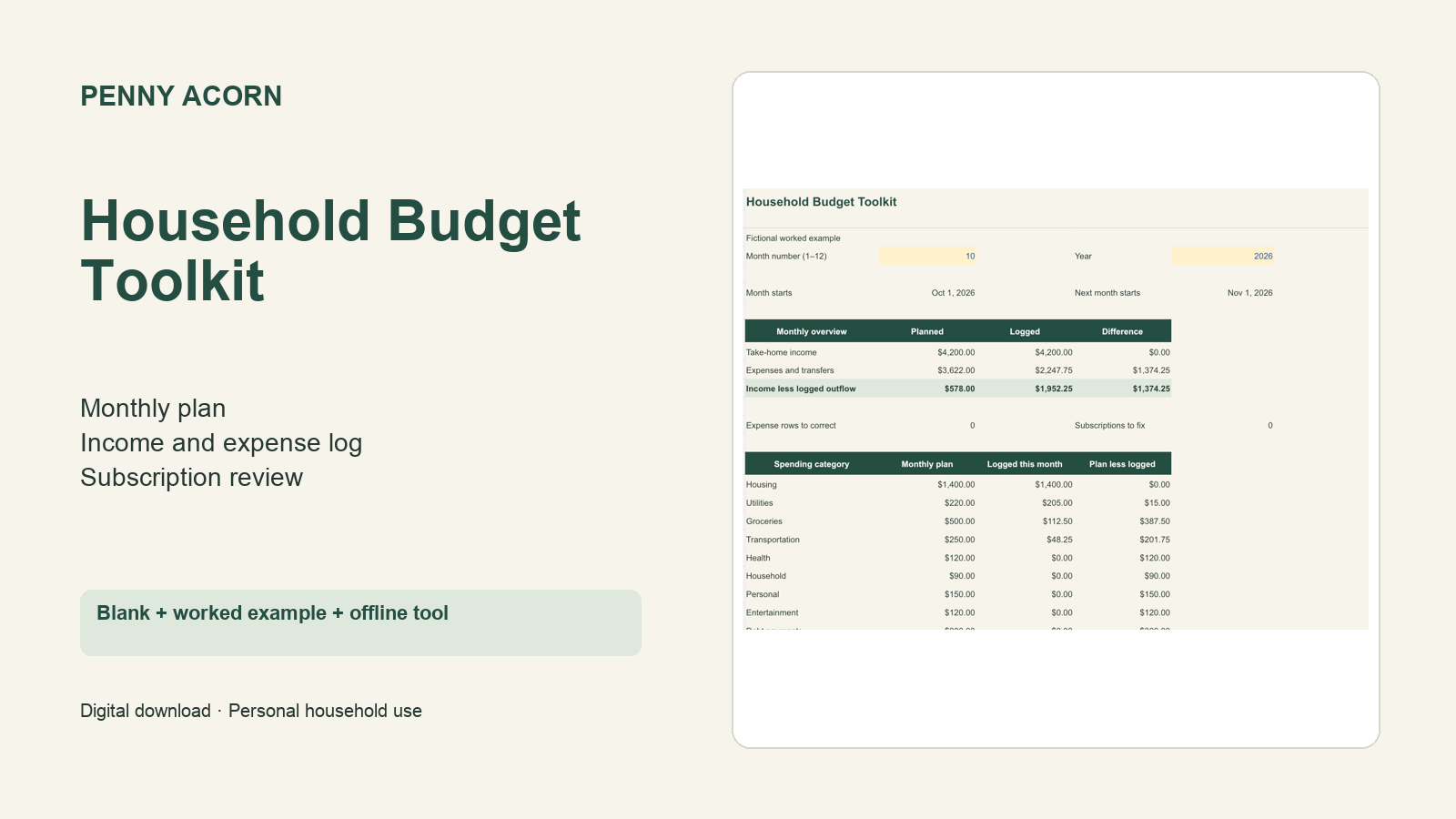 Household Budget Toolkit cover showing its spreadsheet and offline browser formats